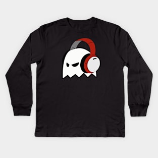 ghost listening to music with headphones and a lot of style. Kids Long Sleeve T-Shirt